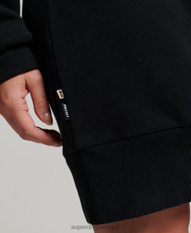 vestido moletom folk nômade mulheres preto roupas Superdry 2208H2542