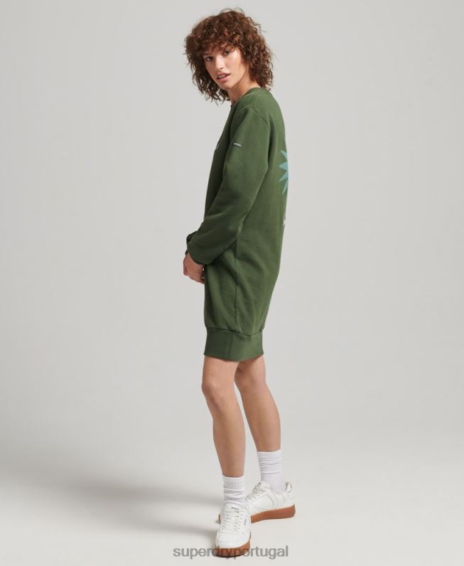 vestido moletom folk nômade mulheres verde roupas Superdry 2208H2534