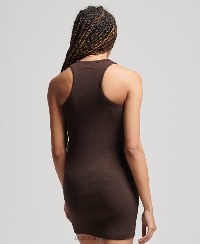 vestido regata essencial code logo mulheres marrom roupas Superdry 2208H2441