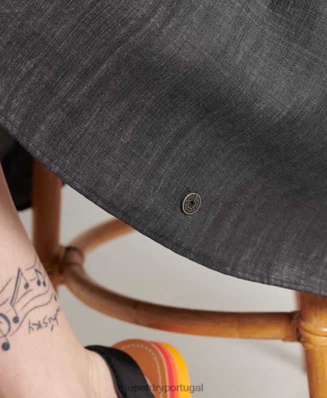 vestido tencel manga longa mulheres preto roupas Superdry 2208H2549