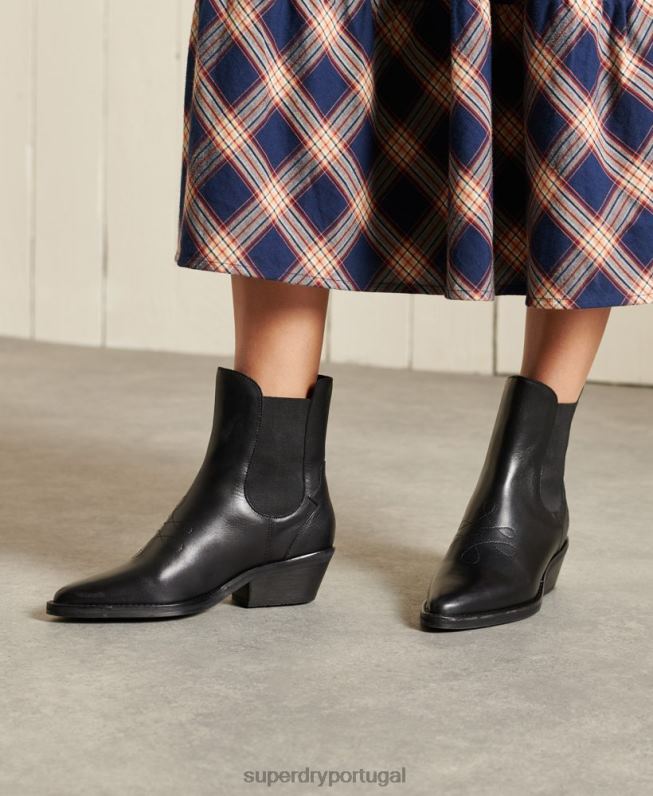 botas ocidentais mulheres preto sapato Superdry 2208H4424