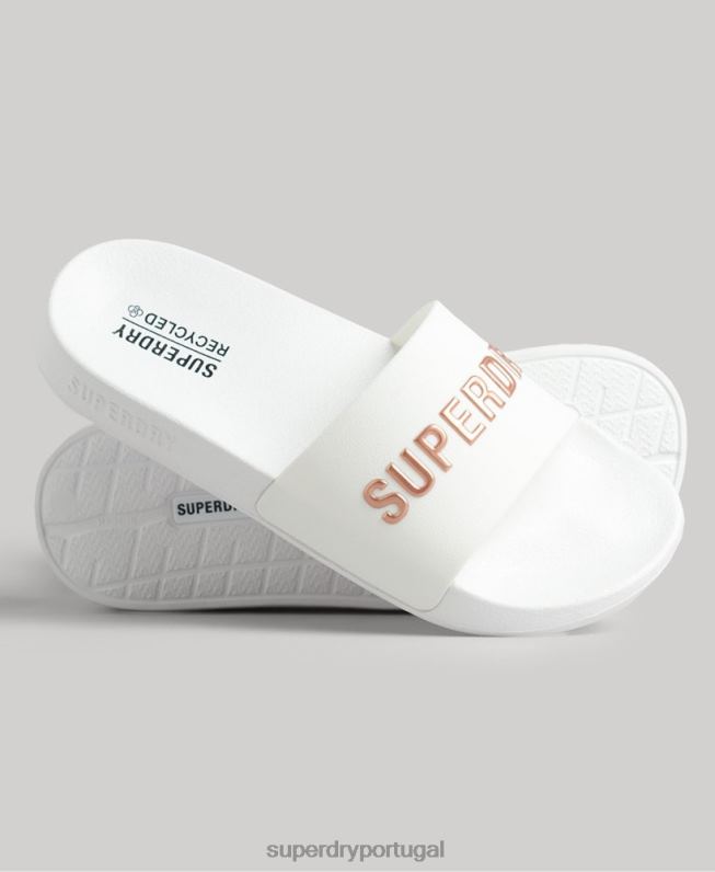 controles deslizantes de piscina de logotipo de código mulheres branco sapato Superdry 2208H4369