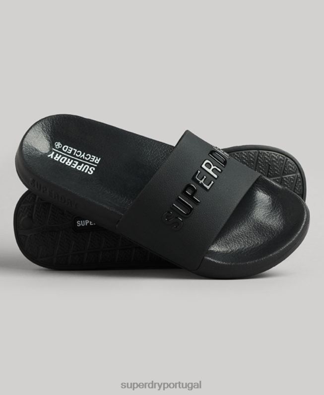 controles deslizantes de piscina de logotipo de código mulheres preto sapato Superdry 2208H4372