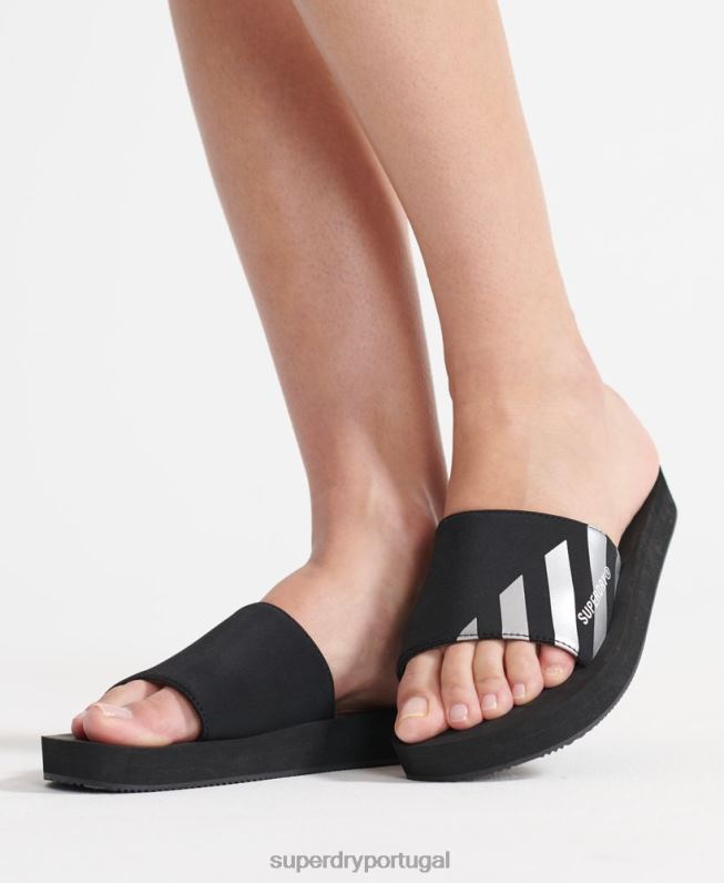 sliders de esporte de natação mulheres preto sapato Superdry 2208H4207