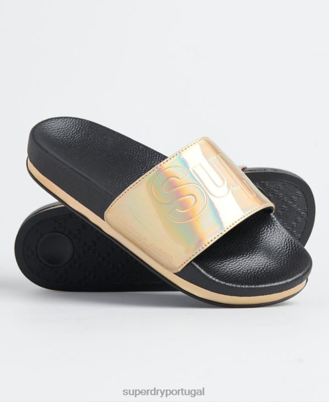sliders de forma plana arizona mulheres preto sapato Superdry 2208H4415