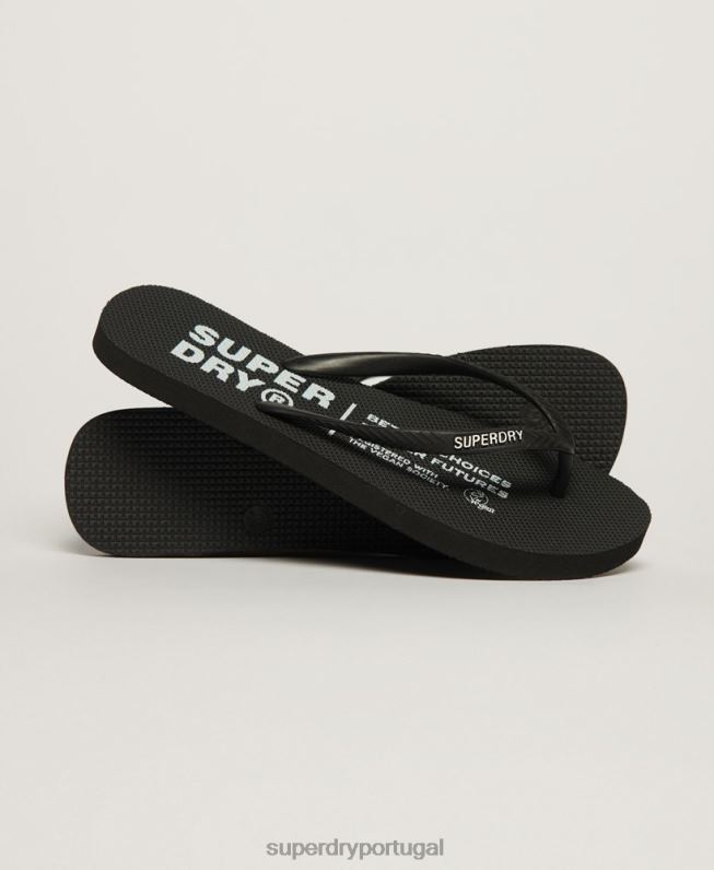 chinelos veganos mulheres preto sapato Superdry 2208H2159