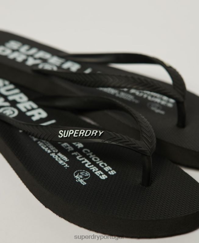 chinelos veganos mulheres preto sapato Superdry 2208H2159
